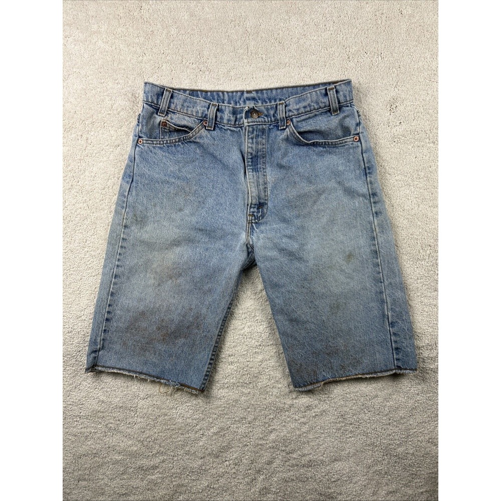 Levis 505 Denim Jean Shorts Orange Tag Mens 34 Vintage Shorts Y2K STAINED Read